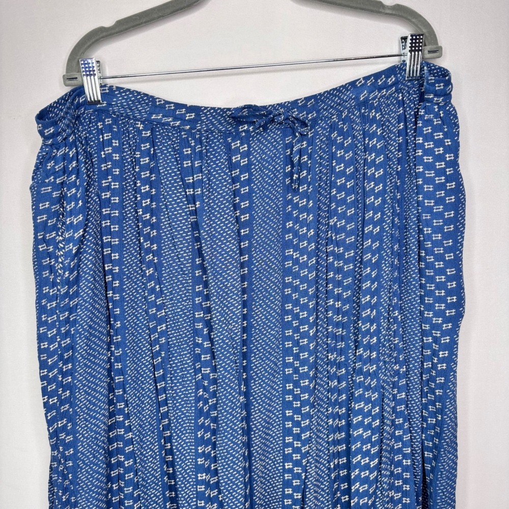 Vintage Orvis Boho Midi Skirt Womens XL Blue White Print Drawstring Waist - Picture 3 of 9